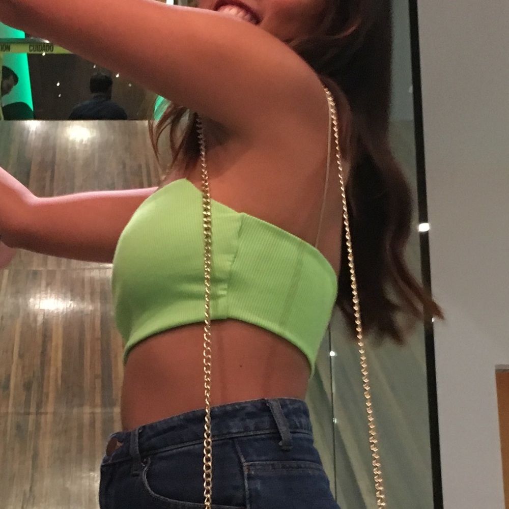Neon green skinny strap ribbed crop top - Picture 9 of 12